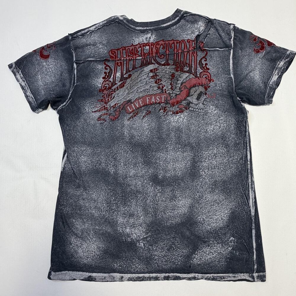 Affliction Shirt Mens XL Gray Live Fast Born Free Skull Graphic Biker Tee - Picture 8 of 10